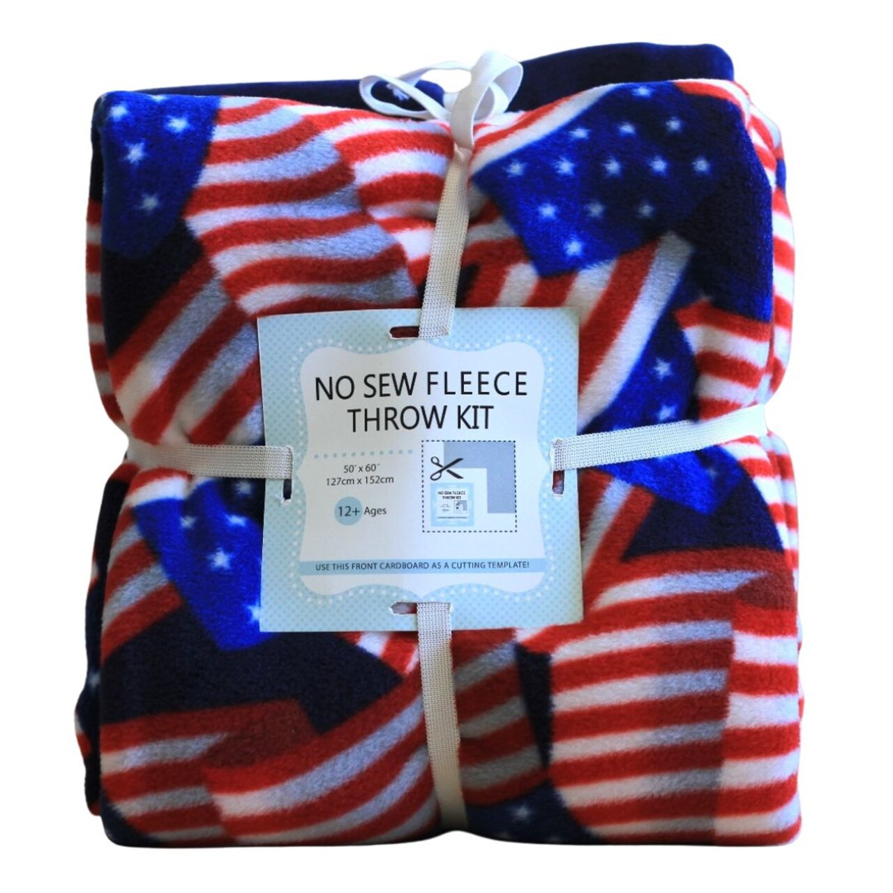 Patriotic American Flags Anti-Pill Premium No-Sew Throw Fleece Fabric Kit (50x60)